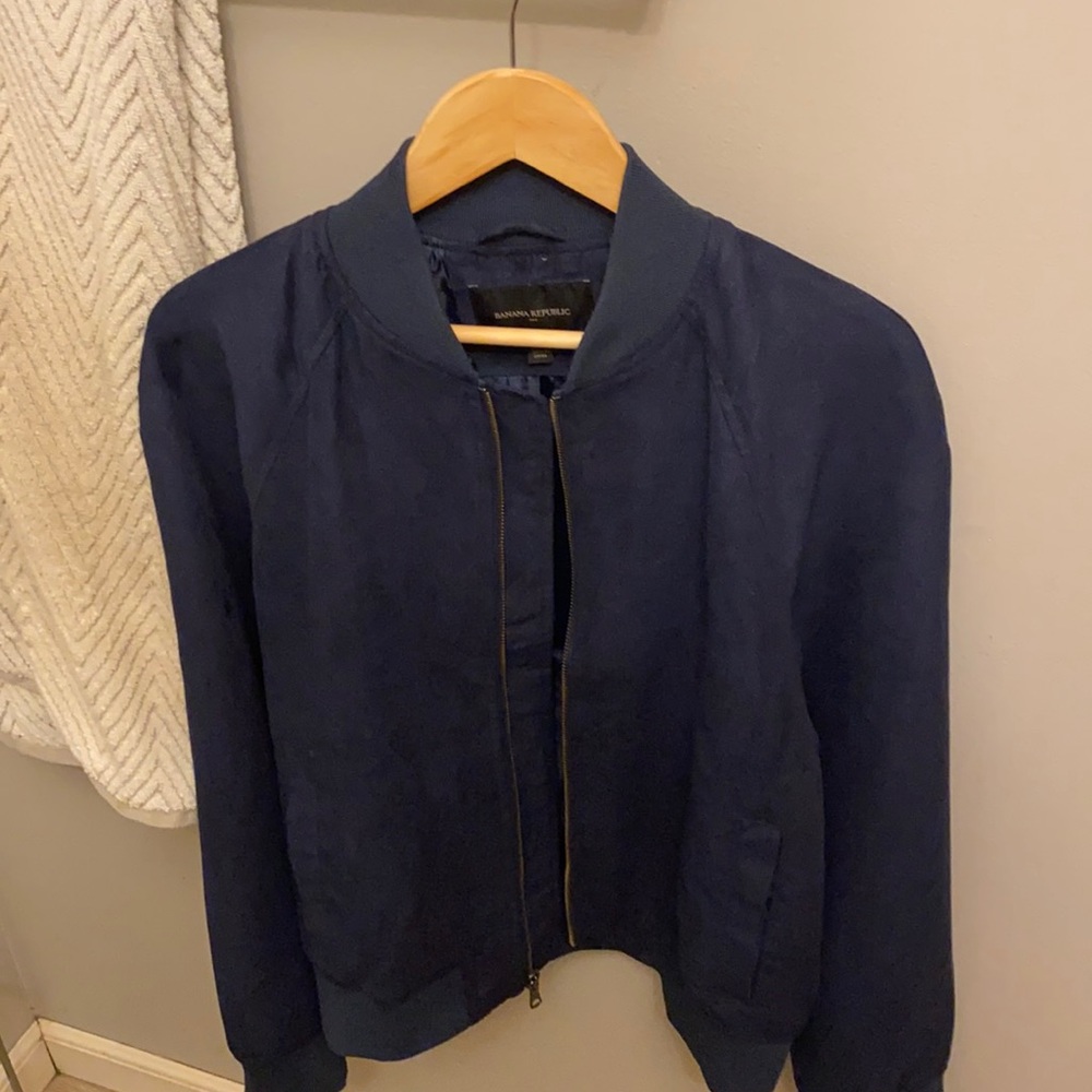 Banana Republic Navy Suede Bomber Jacket